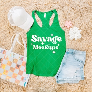 Kelly Green Next Level 1533 Mockup | Kelly Green Racerback Tank Top Mockup | 1533 Trendy Flat Lay | Summer Tank Mockup | Green 1533 Mockup