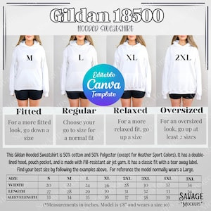 Gildan 18500 Größentabelle | Gildan Größentabelle | Größentabelle Mockup | Sweatshirt Mockup | Übergroße Größentabelle Mockup | Größentabelle