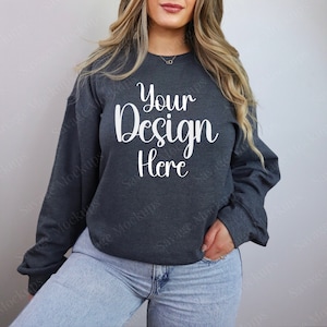 Gildan 18000 Dark Heather Mockup | Sweatshirt Mockup | Gray Sweatshirt Mockup | Tshirt Mockup | Model Mockup | Gildan Mockup