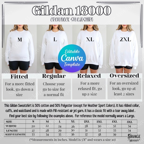 Gildan 18000 Size Chart | Gildan Size Chart | Size Chart Mockup | Sweatshirt Mockup | Oversized Size Chart Mockup | Unisex Shirt Mockup