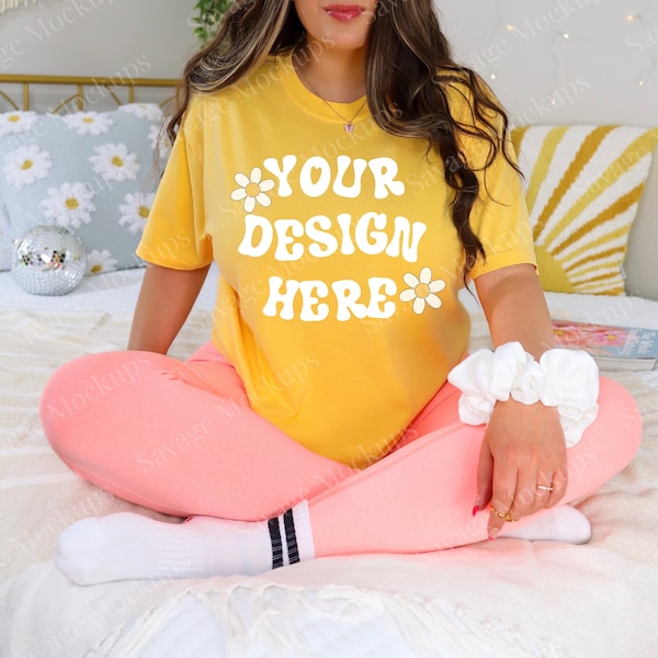 Comfort Colors CITRUS Mockup | Yellow Shirt Mockup | Model Mockup | 1717 Shirt Mockup | Trendy Shirt Mockup | Preppy Shirt Mockup