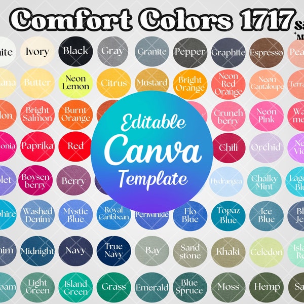 Carta de colores de colores cómodos / Carta de colores 1717 / Maqueta de carta de colores editable / Carta de colores personalizable / Muestras de colores cómodos