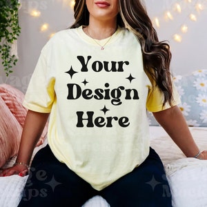 Banana Comfort Colors 1717 Mockup | C1717 Shirt Mockup | Model Mockup | Yellow Shirt Mockup | Trendy Mockup | Lifestyle Aesthetic Mockup