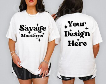 Front and Back of White Gildan 5000 Mockup | White Gildan 5000 Shirt Mockup | Minimalist Mockup | Model Mockup | Back of Shirt Mockup