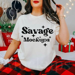 Natural Bella Canvas Christmas Mockup | Bella Canvas 3001 Mockup | Natural Christmas shirt Mockup | Cozy Christmas Aesthetic