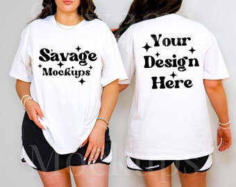 Front and Back of White Gildan 5000 Mockup | White Gildan 5000 Shirt Mockup | Trendy Mockup | Model Mockup | Back of Shirt Mockup