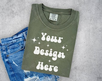 Sage Comfort Colors Mockup | Sage 1717 Mockup | Folded Shirt Mockup | Flat Lay Mockup | Green Shirt Mockup | Unisex Shirt Mockup