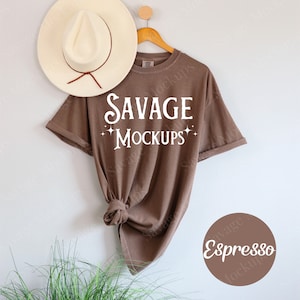 Comfort Colors Espresso Mockup | C1717 Mockup | Hanging Shirt Mockup | Flat Lay Mockup | Brown Shirt Mockup | Unisex Shirt Mockup