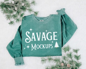 Light Green 1566 Christmas Mockup | Light Green Christmas Sweatshirt | Christmas Mockup | Sweatshirt Mockup | Christmas Flat Lay Mockup