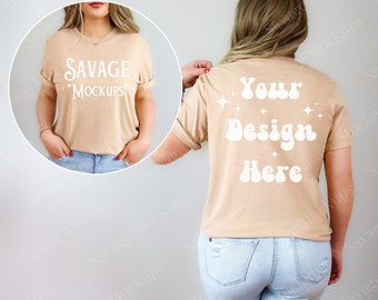 Frente y parte posterior de Sand Dune Bella Canvas 3001 Mockup / Bella Canvas Mockup / Sand Dune Bella Canvas Camiseta / Tan Shirt Mockup
