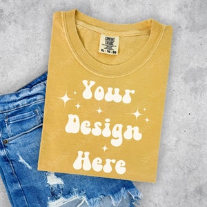 Mustard Comfort Colors Mockup | Mustard 1717 Mockup | Folded Shirt Mockup | Flat Lay Mockup | Yellow Shirt Mockup | Unisex Shirt Mockup
