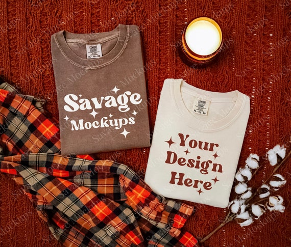 Fall Comfort Colors Mockup | Espresso and Ivory Fall Mockup | Comfort Colors 1717 Mockup | Aesthetic Fall Mockup | Folded Shirt Mockup