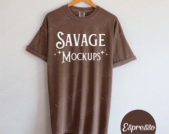 Comfort Colors Espresso Mockup | C1717 Mockup | Hanging Shirt Mockup | Flat Lay Mockup | Brown Shirt Mockup | Unisex Shirt Mockup