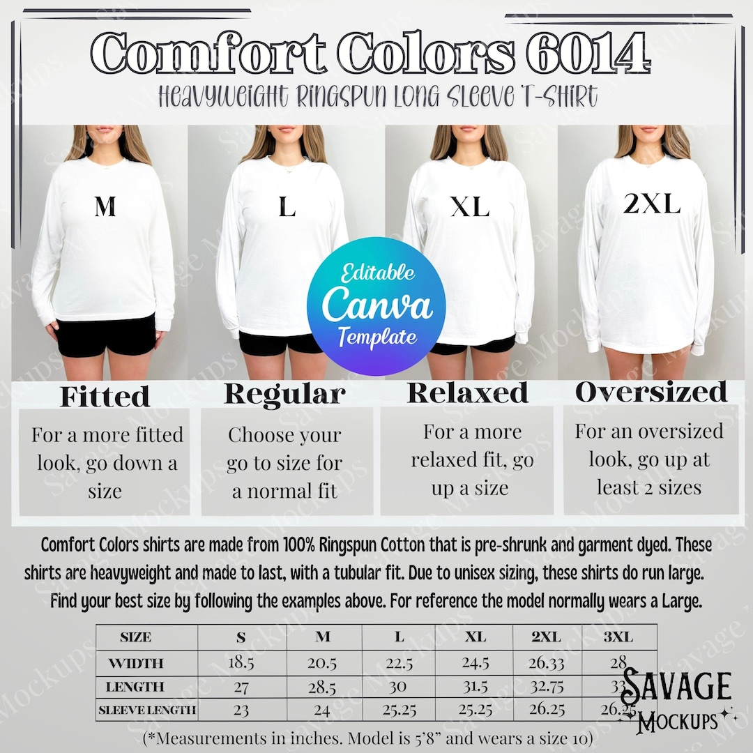 Comfort Colors 6014 Size Chart Comfort Colors 6014 Mockup Size Chart ...