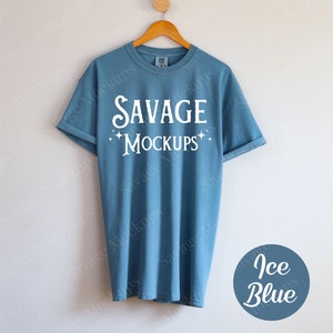 Comfort Colors Ice Blue Mockup | C1717 Mockup | Hanging Shirt Mockup | Flat Lay Mockup | Blue Shirt Mockup | Unisex Shirt Mockup
