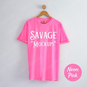 Neon Pink Comfort Colors 1717 Mockup | C1717 Mockup | Hanging Shirt Mockup | Neon Pink Shirt Mockup | Unisex Shirt Mockup
