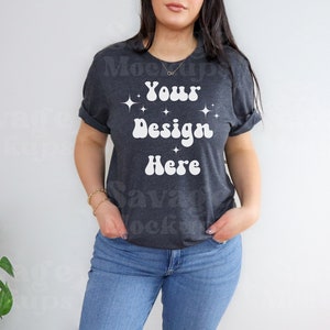 Heather Dark Gray Bella Canvas 3001 Mockup | Bella Canvas Mockup | Heather Dark Gray Bella Canvas Tshirt | Gray shirt Mockup | Model Mockup