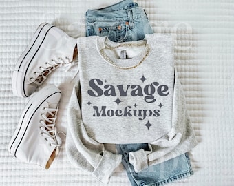 Ash Gildan 18000 Mockup | Ash Crewneck Sweatshirt Mockup | Folded Flat Lay Mockup |  Trendy Clean Mockup | Simple Aesthetic Mockup
