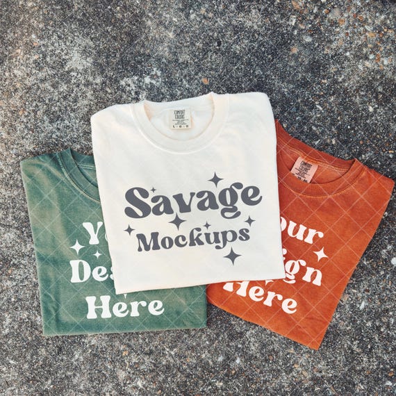 Fall Comfort Colors Mockup Trio | Folded Shirts in Moss, Ivory, and Yam | Fall 1717 Mockup | Halloween Comfort Colors Mockup | Group Mockup