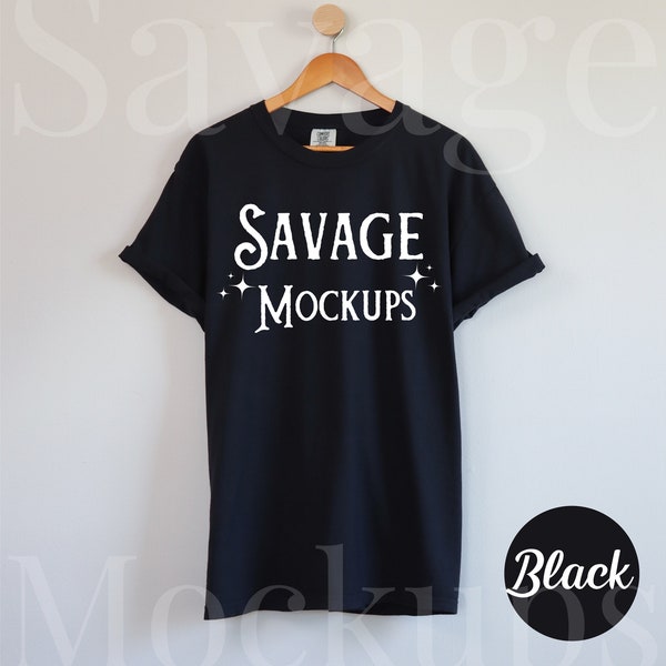 Comfort Colors Black Mockup | C1717 Mockup | Hanging Shirt Mockup | Flat Lay Mockup | Black Shirt Mockup | Unisex Shirt Mockup
