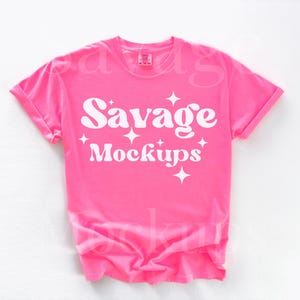 Neon Pink Comfort Colors Mockup | Comfort Colors 1717 Mockup | Neon Pink Shirt Mockup | Simple Flat Lay Mockup