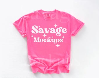 Neon Pink Komfortfarben Mockup | Komfortfarben 1717 Mockup | Neon Pinkes Shirt Mockup | Einfaches Flat Lay Mockup