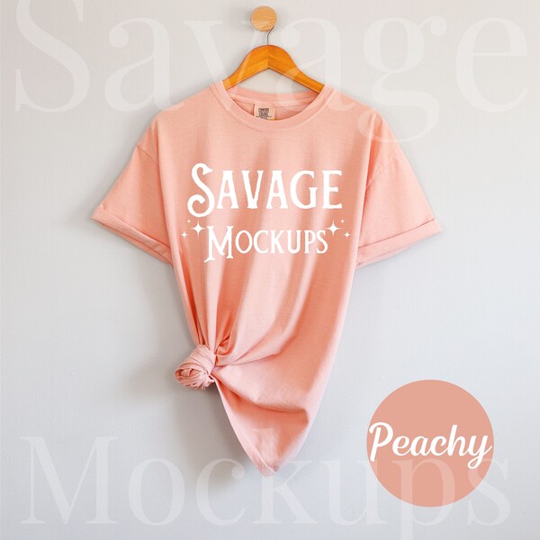 Comfort Colors Peachy Mockup | C1717 Mockup | Hanging Shirt Mockup | Flat Lay Mockup | Peach Shirt Mockup | Unisex Shirt Mockup