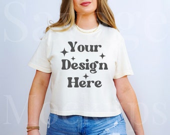 Ivory Comfort Colors 3023cl Mockup | 3023 Mockup | Comfort Colors Mockup | Women’s Boxy Tee Mockup | Model Mockup | Ivory Shirt Mockup