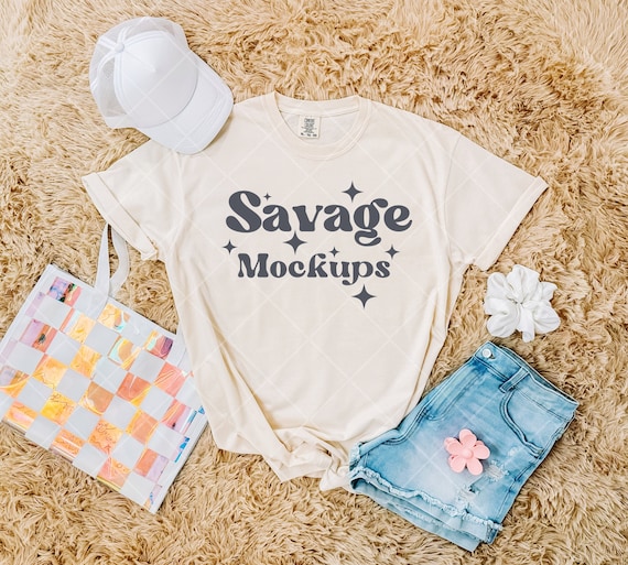 Ivory Comfort Colors 1717 Mockup | Comfort Colors Mockup | Ivory Shirt Mockup | Trendy Summer Mockup | Flat Lay Mockup