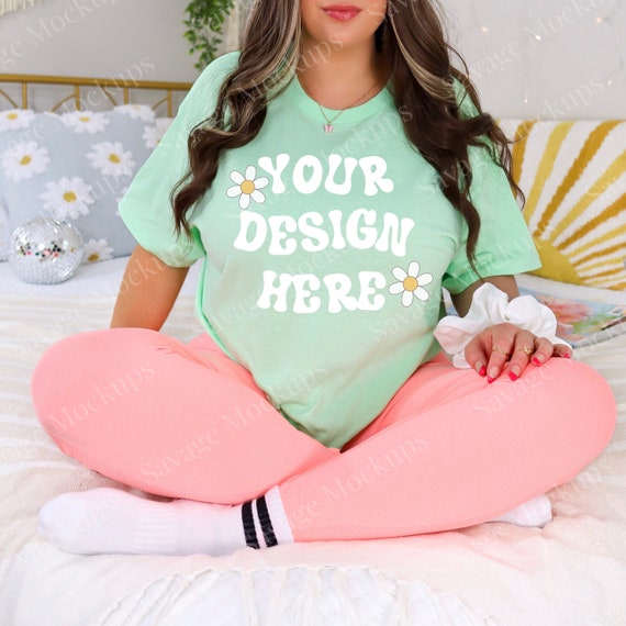 Gildan 5000 Mint Green Mockup | Green Shirt Mockup | Trendy Mockup | Model Mockup | T-Shirt Mockup | Preppy Shirt Mockup