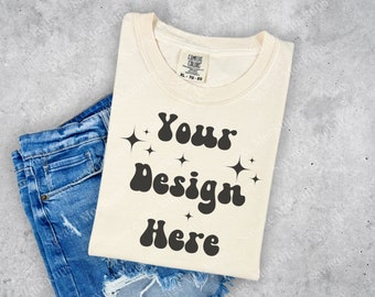 Ivory Comfort Colors Mockup | Ivory 1717 Mockup | Folded Shirt Mockup | Flat Lay Mockup | Ivory Shirt Mockup | Unisex Shirt Mockup