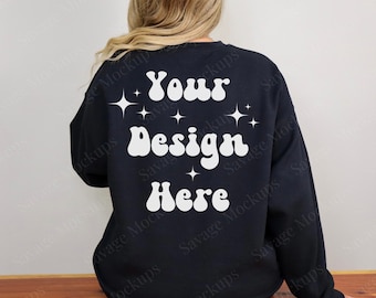 Rückseite von Black Gildan 18000 Mockup | Sweatshirt Mockup | Schwarzes Sweatshirt Mockup | Rückseite Sweatshirt Mockup | Gildan 18000 Mockup