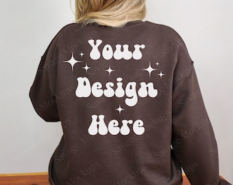 Back of  Dark Chocolate Gildan 18000 Mockup | Sweatshirt Mockup | Brown Sweatshirt Mockup | Back of Sweatshirt Mockup | Gildan 18000 Mockup