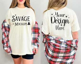 Front and Back of Ivory Comfort Colors Mockup | Ivory Christmas Mockup | Christmas Mockup | Tshirt Mockup | Ivory 1717 mockup | Model Mockup