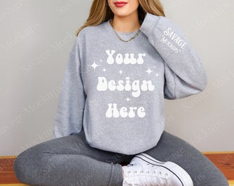 Sport Gray Gildan 18000 Sleeve Mockup | Sweatshirt Mockup | Sport Gray Sweatshirt Mockup | Sleeve Mockup | Gildan 18000 Mockup