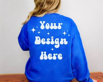 Back of Royal Gildan 18000 Mockup | Sweatshirt Mockup | Royal Sweatshirt Mockup | Back of Sweatshirt Mockup | Gildan 18000 Mockup