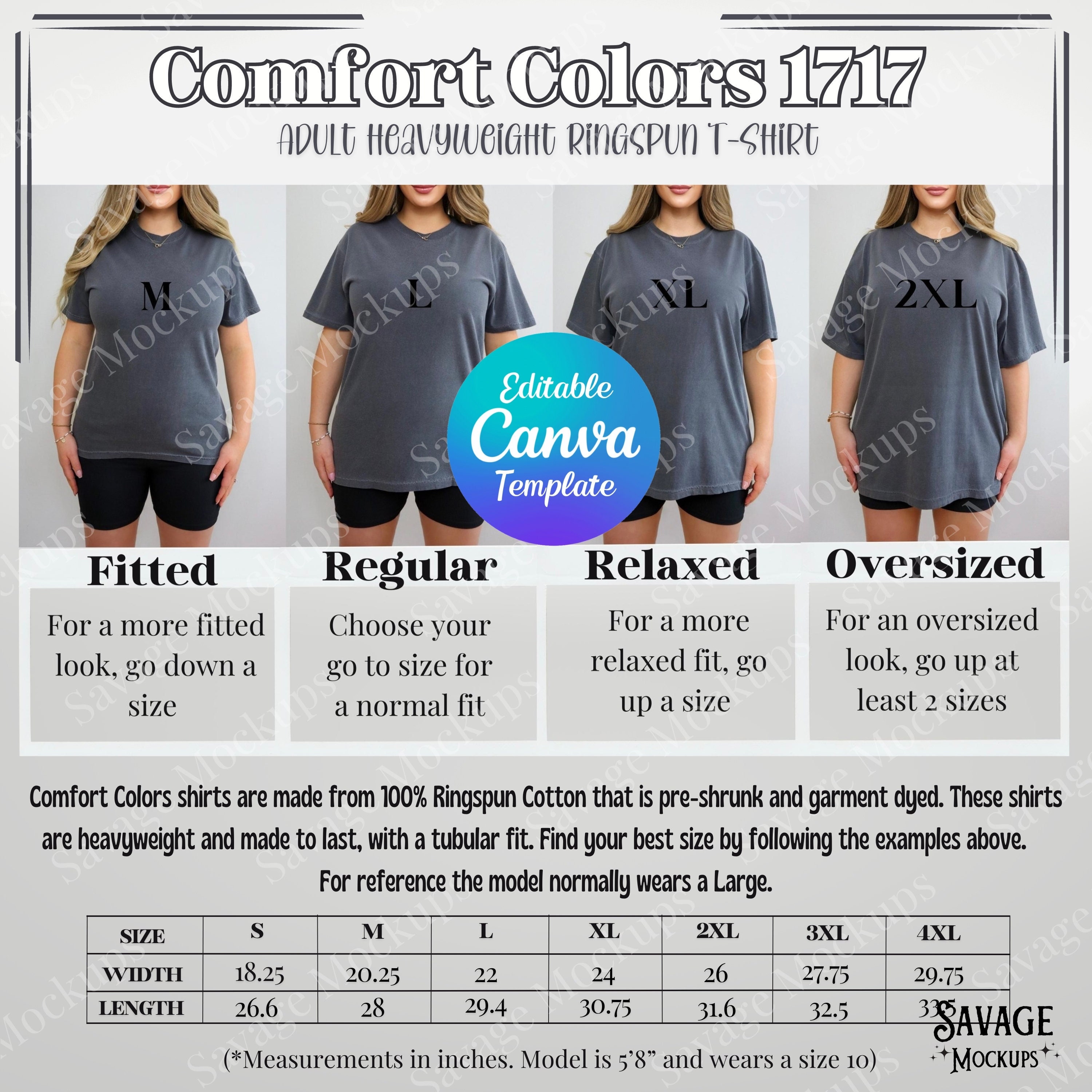 Comfort Colors 1717 Size Chart | C1717 Size Chart | Size Chart 