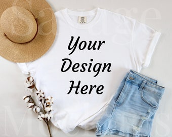 Comfort Colors White Mockup | Spring Mockup | C1717 Mockup | Flat Lay Mockup | White Shirt Mockup | Summer Mockup