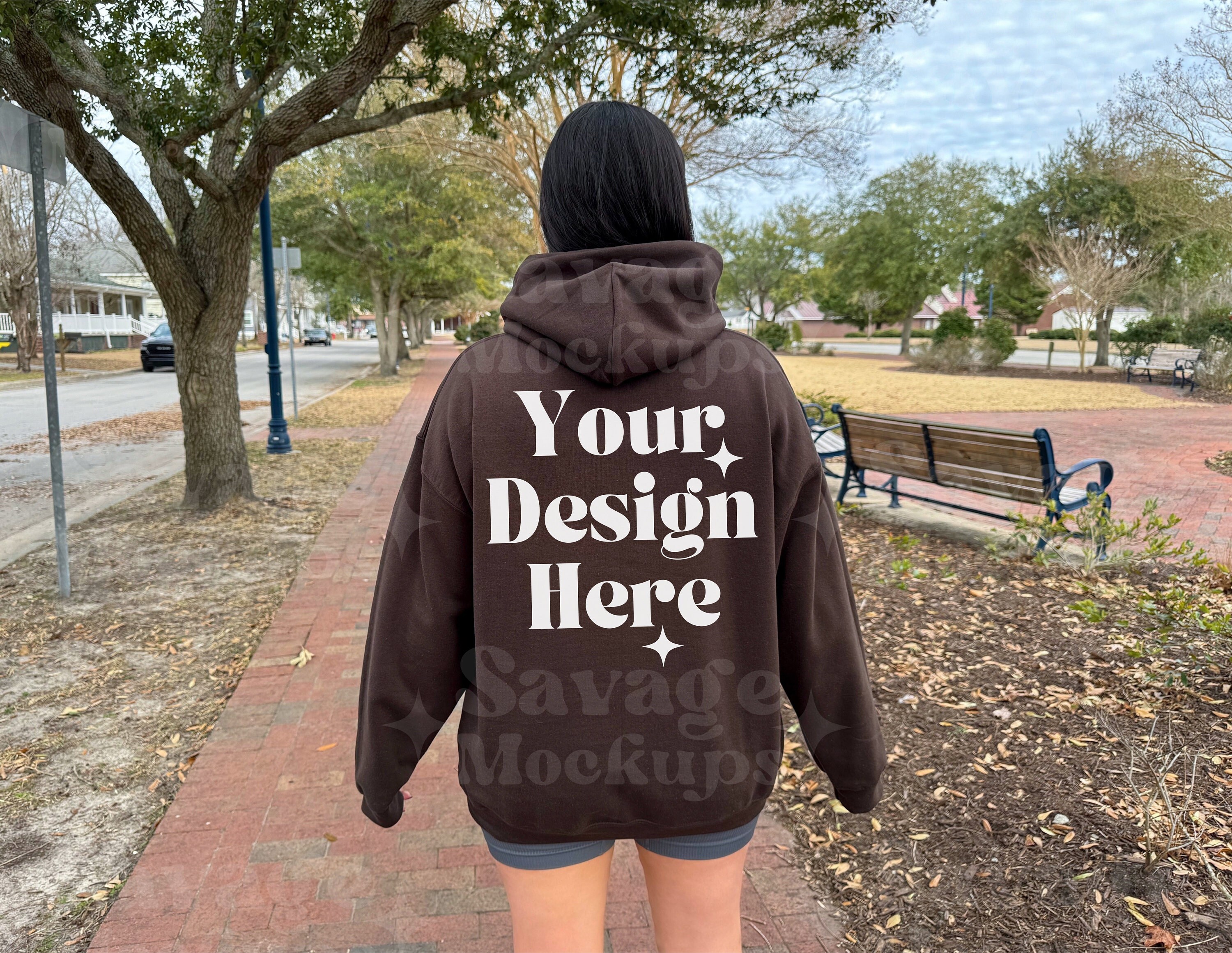 Gildan 18500 Dark Chocolate Back Mockup | Trendy Hoodie Mockup | Outdoor Mockup | Hooded Sweatshirt Mockup | Dark Chocolate Hoodie mockup