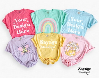 Spring Comfort Colors 1717 Mockup | Comfort Color Group Mockup | Group Tshirt Flat lay |  Summer Shirts 1717 Mockup | 6 Shirt Mockup