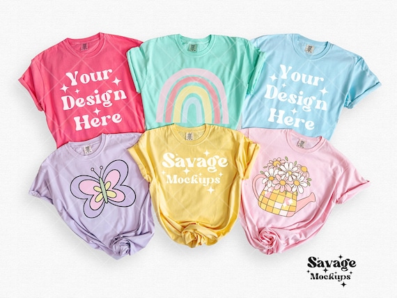 Spring Comfort Colors 1717 Mockup | Comfort Color Group Mockup | Group Tshirt Flat lay |  Summer Shirts 1717 Mockup | 6 Shirt Mockup