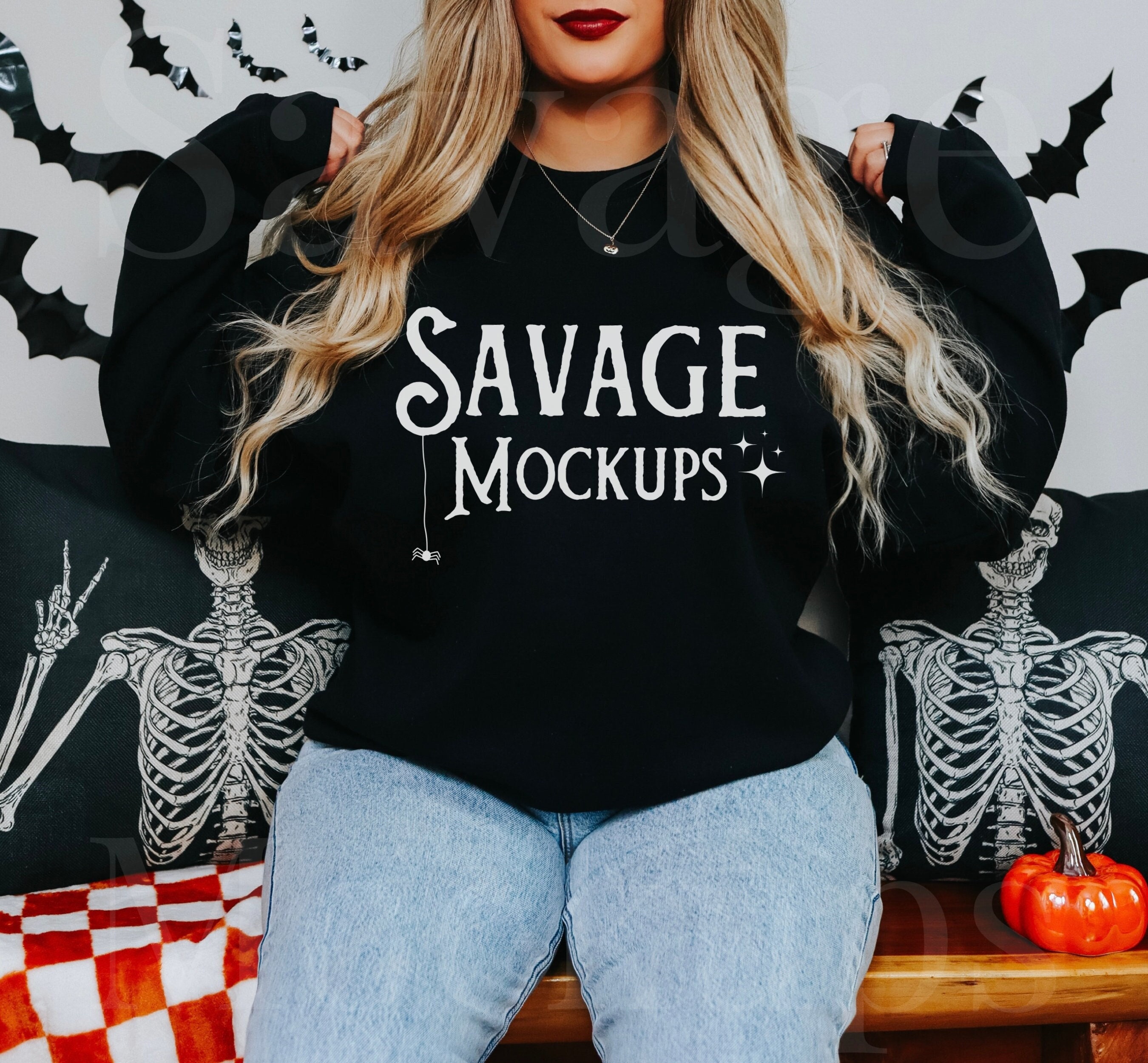 Black Gildan 18000 Halloween Mockup | Halloween Mockup | Sweatshirt Mockup | Black Sweatshirt Mockup |  Black Halloween Shirt Mockup
