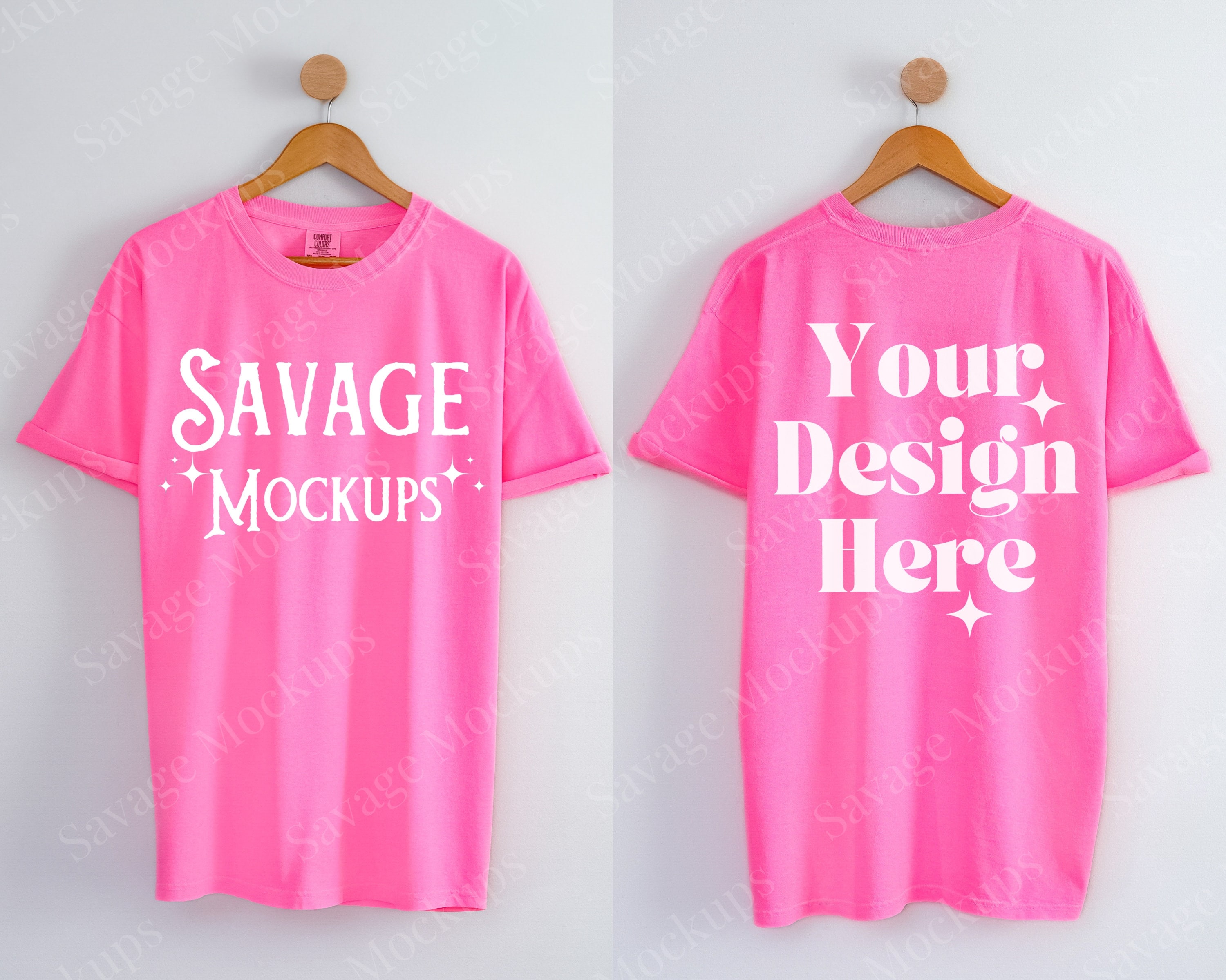 Neon Pink Comfort Colors 1717 Mockup | Front and Back of Neon Pink