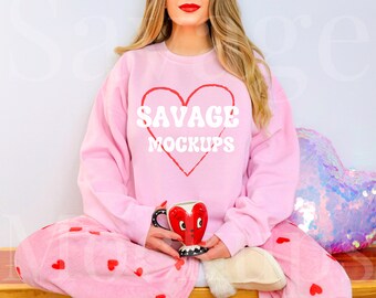 Light Pink Gildan 18000 Valentines Day Mockup | Light Pink Gildan Sweatshirt Mockup | Pink T-Shirt Mockup | Valentines Day Shirt Mockup