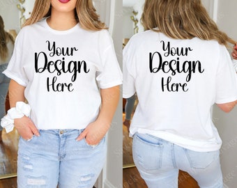 Front and Back of Gildan 5000 Mockup in White | White Gildan 5000 Shirt | Model Mockup | T-Shirt Mockup | Gildan White TShirt | White Tshirt