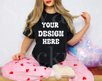 Comfort Colors Valentines Day Mockup | Black Comfort Colors Mockup | 1717 Mockup | T-Shirt Mockup | Valentines Day Shirt Mockup