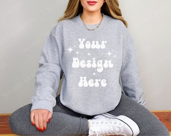 Sport Gray Gildan 18000 Mockup | Sweatshirt Mockup | Sport Gray Sweatshirt Mockup | Trendy Mockup | Gildan 18000 Mockup