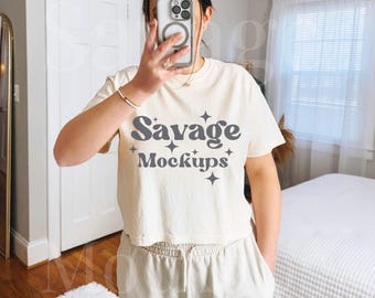 Ivory Comfort Colors 3023cl Mockup | 3023 Mockup | Comfort Colors Mockup | Women’s Boxy Tee Mockup | Ivory Shirt Mockup | Trendy Selfie Mock