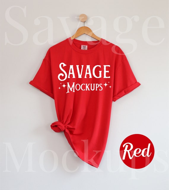 Comfort Colors Red Mockup | C1717 Mockup | Hanging Shirt Mockup | Flat Lay Mockup | Red Shirt Mockup | Unisex Shirt Mockup