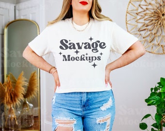Ivory Comfort Colors 3023cl Mockup | 3023 Mockup | Comfort Colors Mockup | Women’s Boxy Tee Mockup | Model Mockup | Ivory Shirt Mockup